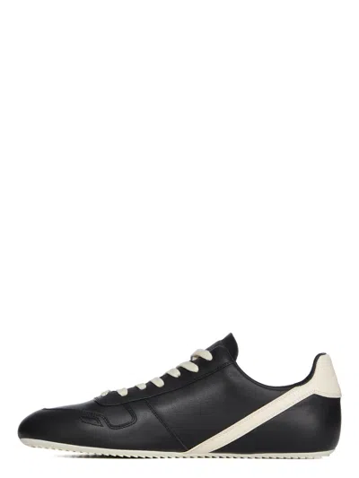 Rick Owens Black Low-top Sneakers With Contrasting Details In Leather Man In Black