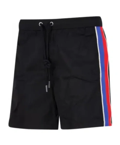 Moncler Logo Patch Swim Shorts With Elastic Waist In Black