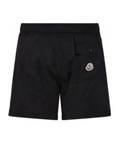 Moncler Logo Patch Swim Shorts With Elastic Waist In Black