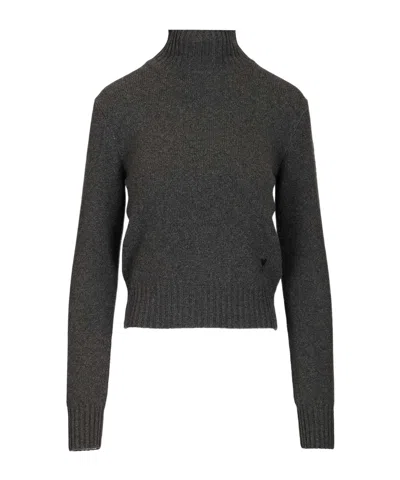 Ami Alexandre Mattiussi Fine Knit Cashmere Sweater With Classic Crew Neckline In Black