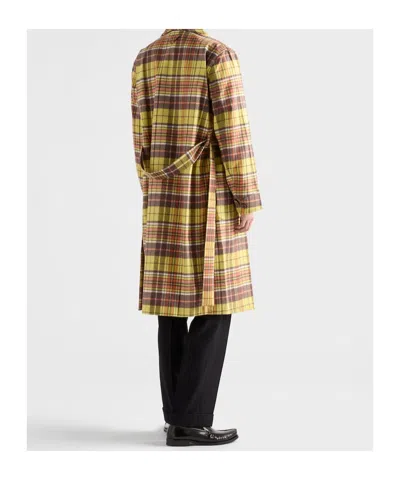 Prada Checked Belted Coat In Multi