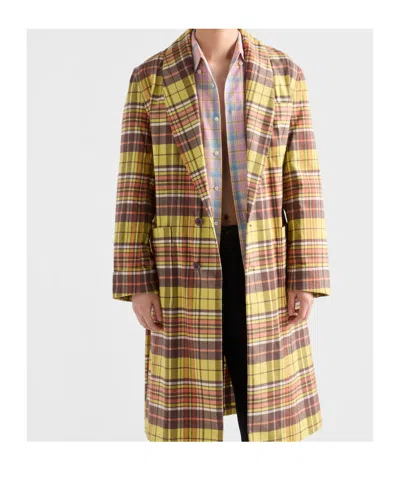 Prada Checked Belted Coat In Multi