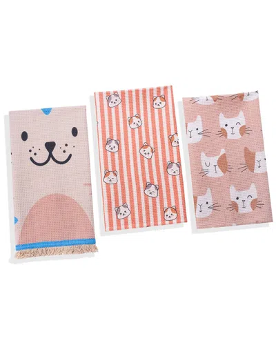 Tiramisu Feline Chic Cotton Kitchen Towel Set In Multi