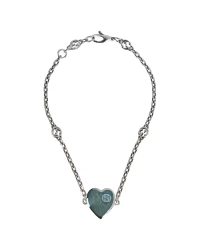 Gucci Silver Heart Charm Bracelet In Metallic