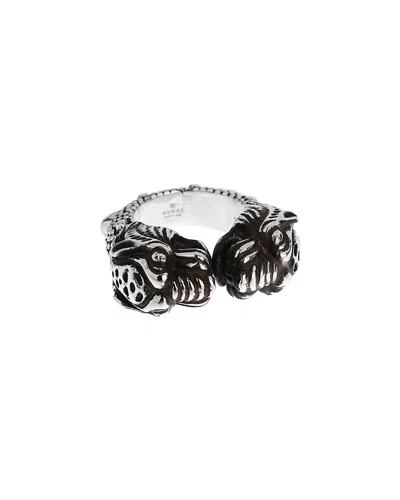 Gucci Silver Double Tiger Ring In Metallic