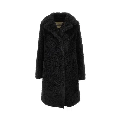 Herno Lapel Long-sleeved Coat In Black