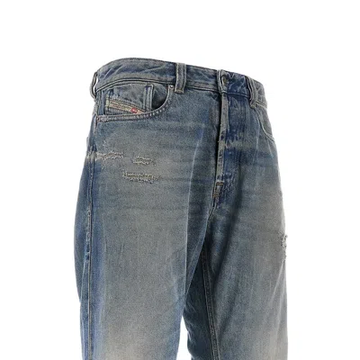 Diesel Faded Blue Relaxed-fit Jeans With Distressing And Whiskering In Blue