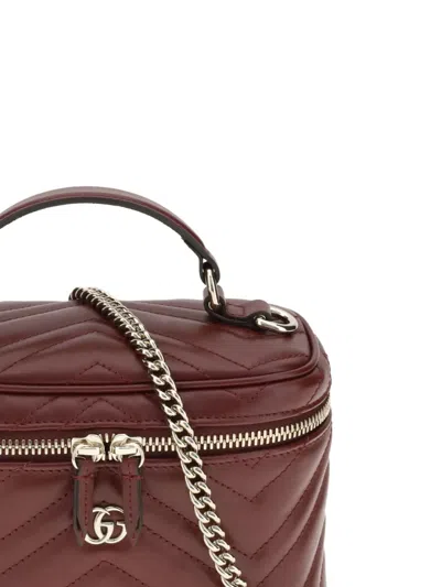 Gucci Women Bordeaux Handbag With Chain-link Shoulder Strap And Gg Plaque On The Front In Leather Wo In Burgundy