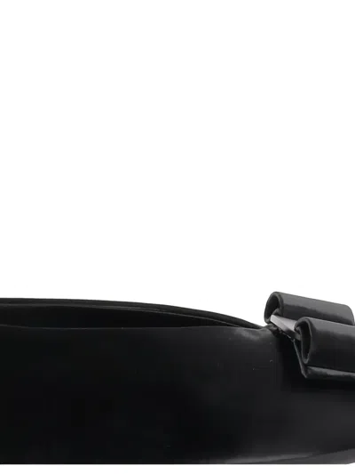 Ferragamo Leather Round Toe Ballerina Shoes With Bow Detail In Blue