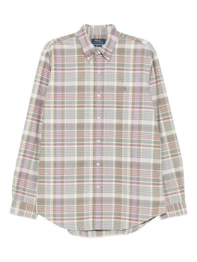 Polo Ralph Lauren Mens 6815 Khaki Green Multi Check-pattern Custom-fit Cotton Shirt In Brown