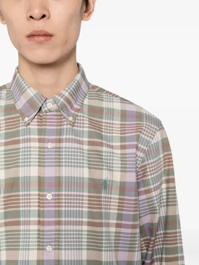 Polo Ralph Lauren Mens 6815 Khaki Green Multi Check-pattern Custom-fit Cotton Shirt In Brown