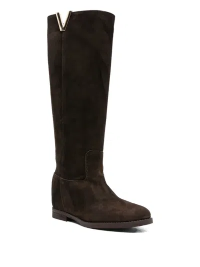Julie Dee Suede Knee-high Boots In Brown