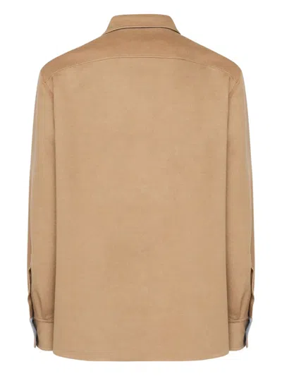 Loewe Camel-colored Virgin Wool And Cashmere Jacket-shirt Men In Brown