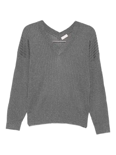 Liu •jo Metallic-effect Ribbed Sweater In Gray