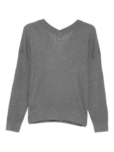 Liu •jo Metallic-effect Ribbed Sweater In Gray