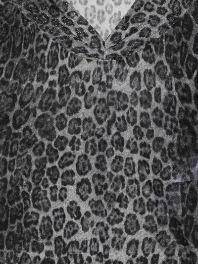 Liu •jo Lightweight Semi-sheer Grey Sweater With Leopard Print In Gray