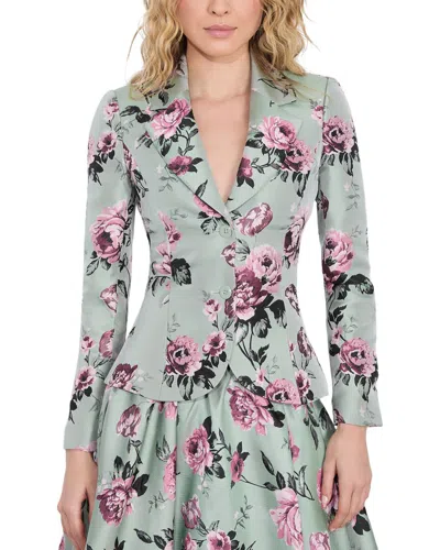 Alice And Olivia Floral-print Tailored Blazer In Green