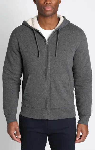 Jachs New York Recycled Jacquard Sherpa Lined Full Zip Hoodie In Grey In Gray