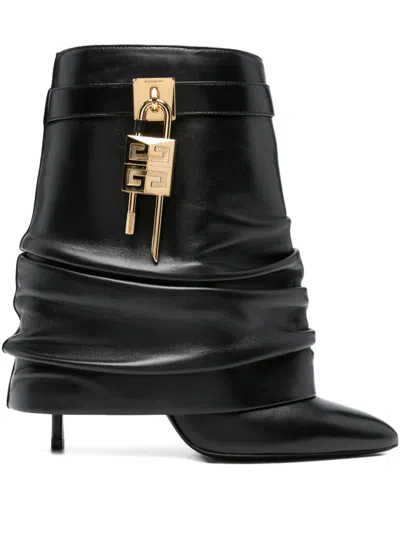 Givenchy Women Black Nappa Leather Shark Lock Stiletto Ankle Boots In Multi