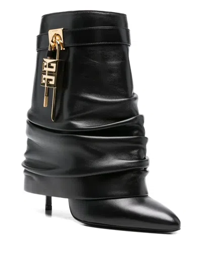 Givenchy Women Black Nappa Leather Shark Lock Stiletto Ankle Boots In Multi