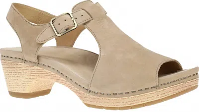 Dansko Laverne Ankle Strap Peep Toe Platform Sandal In Sand Milled Nubuck