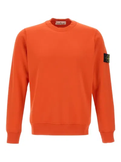 Stone Island Crew-neck Sweater With Reverse Stitch Details In Orange