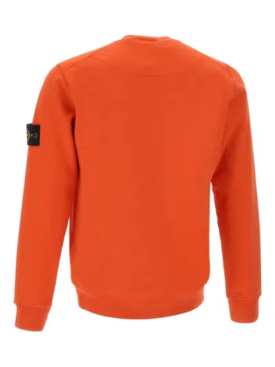 Stone Island Crew-neck Sweater With Reverse Stitch Details In Orange