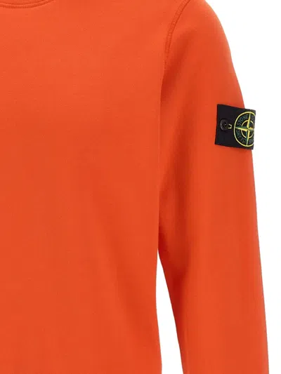 Stone Island Crew-neck Sweater With Reverse Stitch Details In Orange