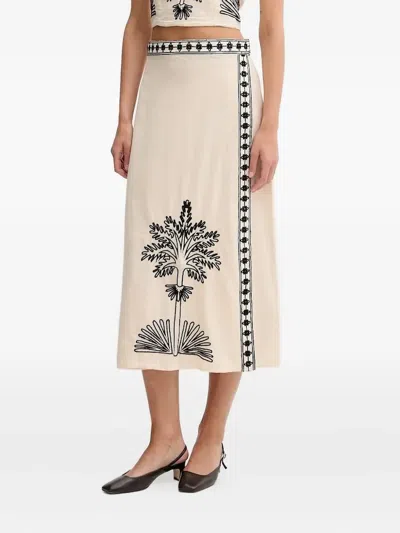 Hoss Intropia Embroidered-tree Midi Skirt In Neutral