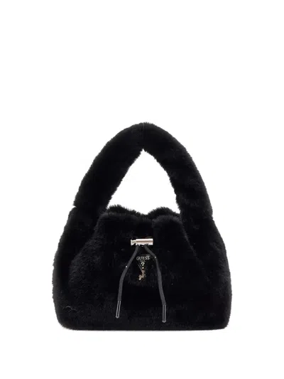 Guess Girls Faux Fur Shoulder Bag In Black