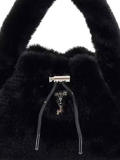 Guess Girls Faux Fur Shoulder Bag In Black