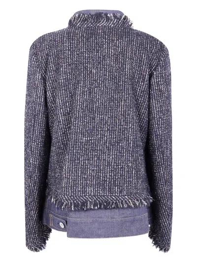 Sacai Tweed-panel Denim Jacket In Blue