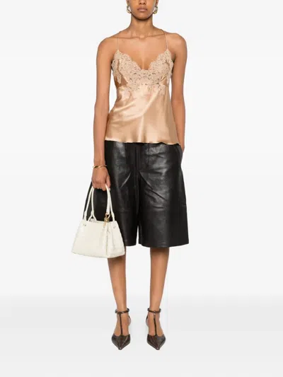 Ermanno Scervino Sleeved Top With Lace And Satin In Neutral