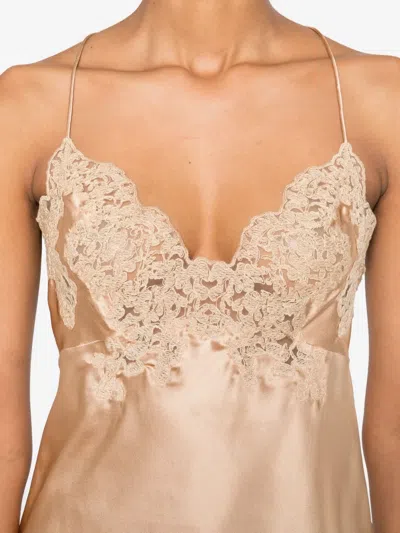 Ermanno Scervino Sleeved Top With Lace And Satin In Neutral