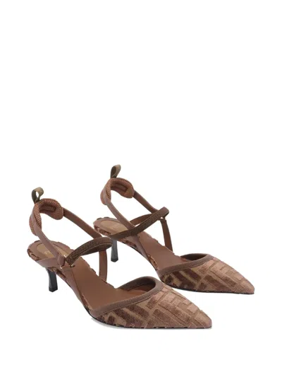 Fendi Women 'colibrì Lite' Brown Mule With Ff Motif And Padded Back Strap In Velvet And Leather Woma In Brown