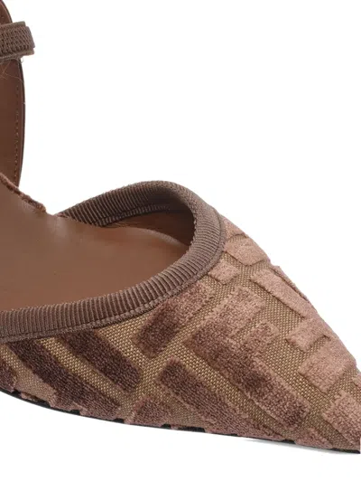 Fendi Women 'colibrì Lite' Brown Mule With Ff Motif And Padded Back Strap In Velvet And Leather Woma In Brown