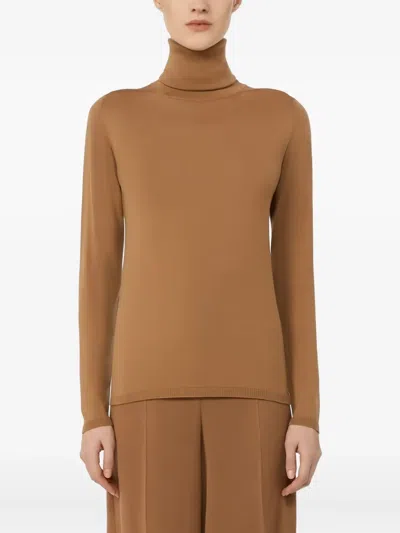 Max Mara Saluto Virgin Wool Turtleneck Sweater In Brown
