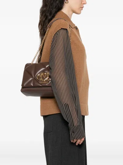 Love Moschino Quilted Shoulder Bag With Gold-tone Logo Plaque In Brown