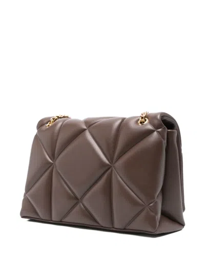 Love Moschino Quilted Shoulder Bag With Gold-tone Logo Plaque In Brown