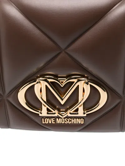 Love Moschino Quilted Shoulder Bag With Gold-tone Logo Plaque In Brown