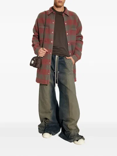 Rick Owens Checked Virgin Wool Overshirt In Brown