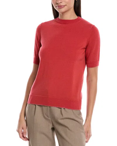 Lafayette 148 New York Short Sleeve Wool-blend Sweater In Red