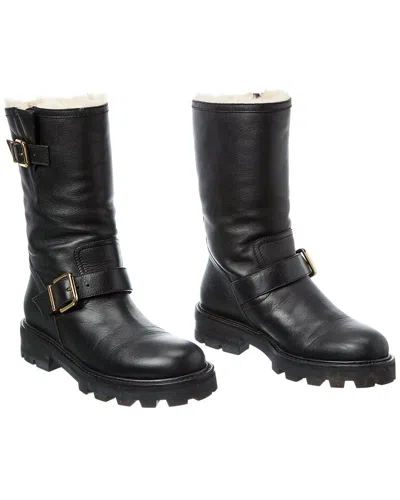 Jimmy Choo Black Leather Biker Boots In Multi