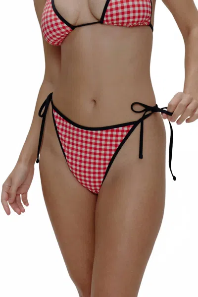 Frankies Bikinis Romeo Cheeky String Bikini Bottom In Cherry Picnic In Red