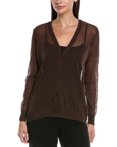 Lafayette 148 New York V-neck Button Front Wool-blend Cardigan In Brown