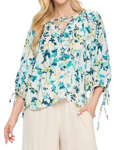 Reneec. Floral Print Blouse In White/green In Multi