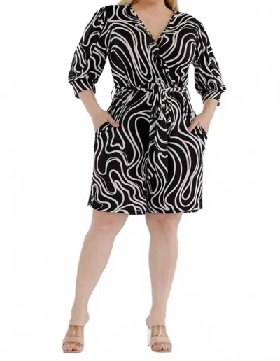 Karen T Design Swirl Print Wrap Romper In Black/white In Black