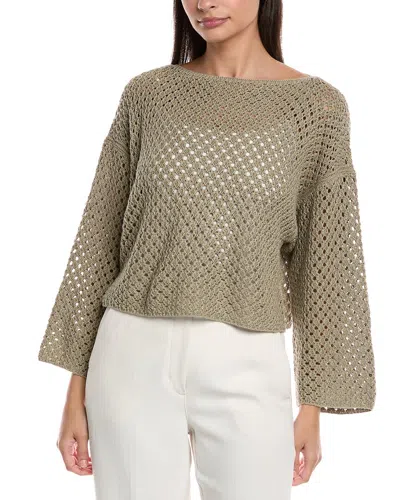 Lafayette 148 New York Open Stitch Linen-blend Sweater In Green