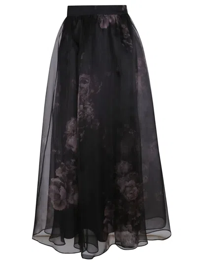 Zimmermann Hypnotic Floral Silk Organza Maxi Skirt In Black