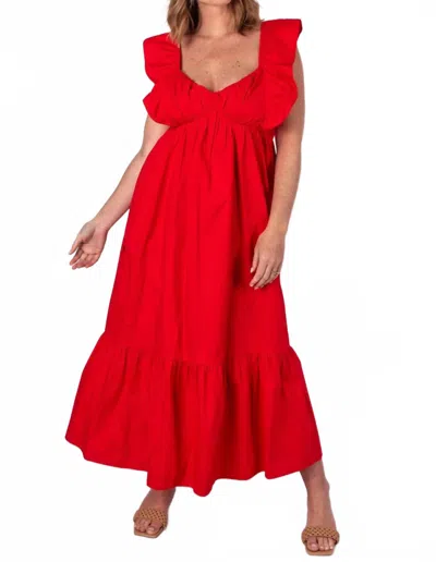 Thml Florence Flutter Sleeve Midi Dress In Red In Red